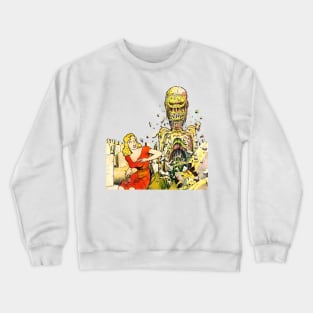 The living dead comes out of the grave in the cemetery and scares the beautiful blonde Retro Vintage Comic Book Crewneck Sweatshirt